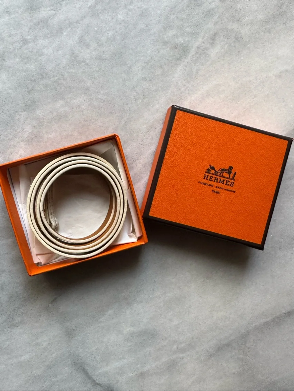 Hermes White Leather Double Tour Bracelet with Silver Buckle